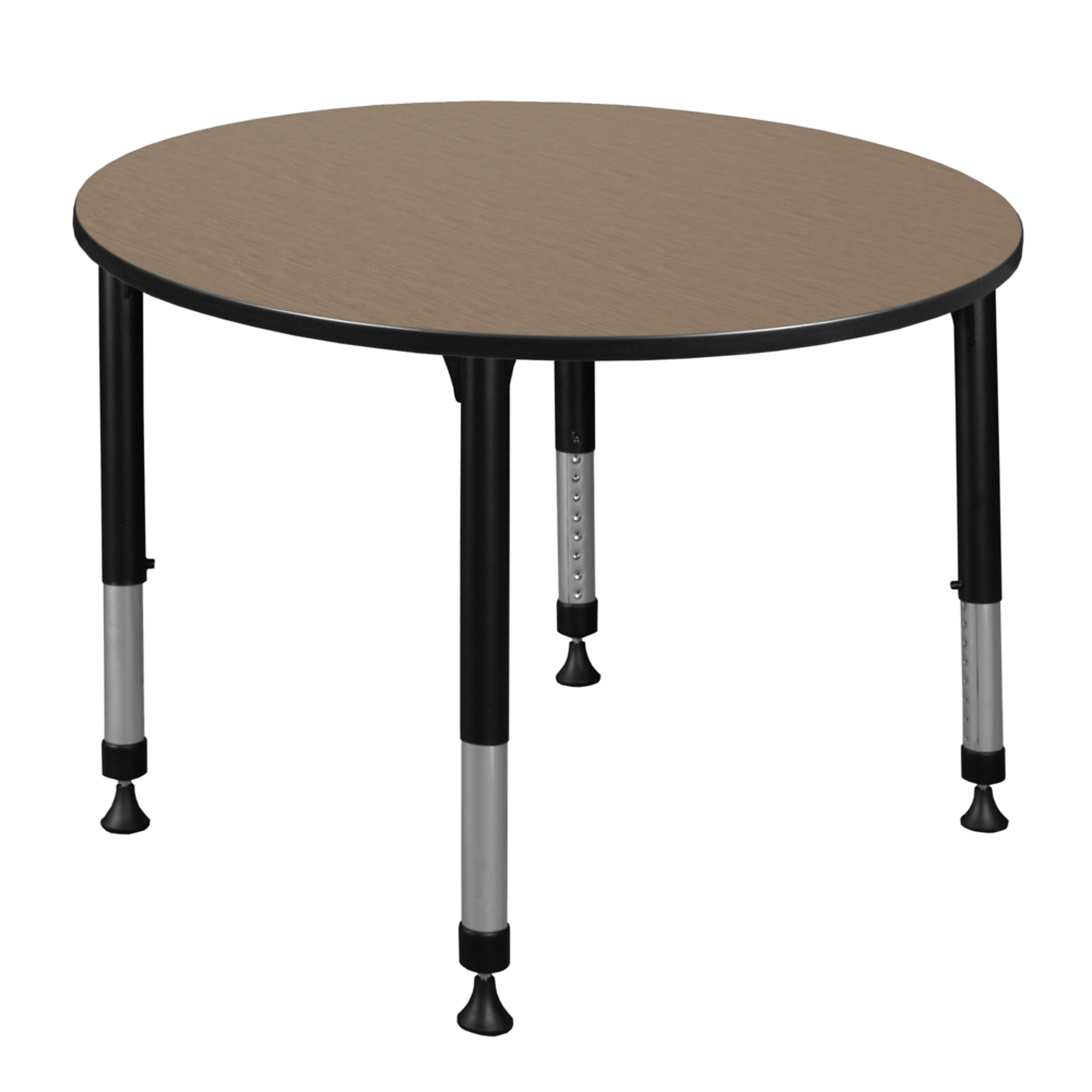 Regency Kee Round Height Adjustable Classroom Activity Table — 48in., Noble Oak Top, Black Base, Model# TB48RNDNOAPBK